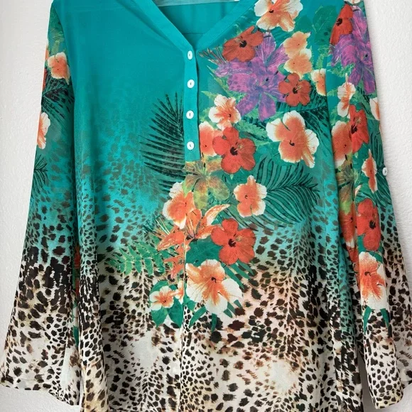 Soft Surroundings Tropical Breeze Floral Tunic Top Animalprint Resortwear Cruise - Picture 4 of 10